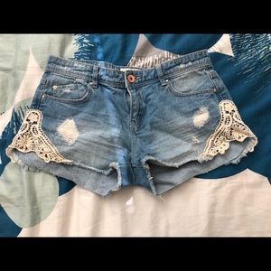 Embroidered Denim Shorts